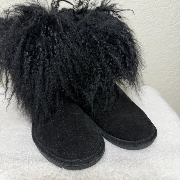 Bearpaw Boo Bootie Winter Boot Fuzzy Lamb Fur Cuff Suede Black Size 9 - Picture 10 of 16